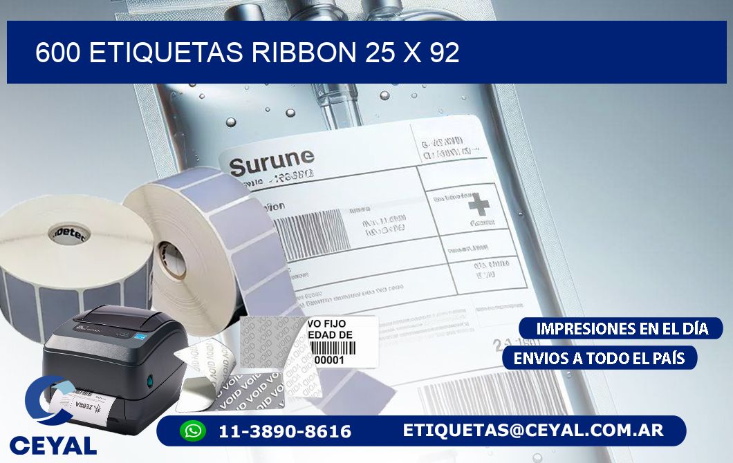 600 ETIQUETAS RIBBON 25 x 92