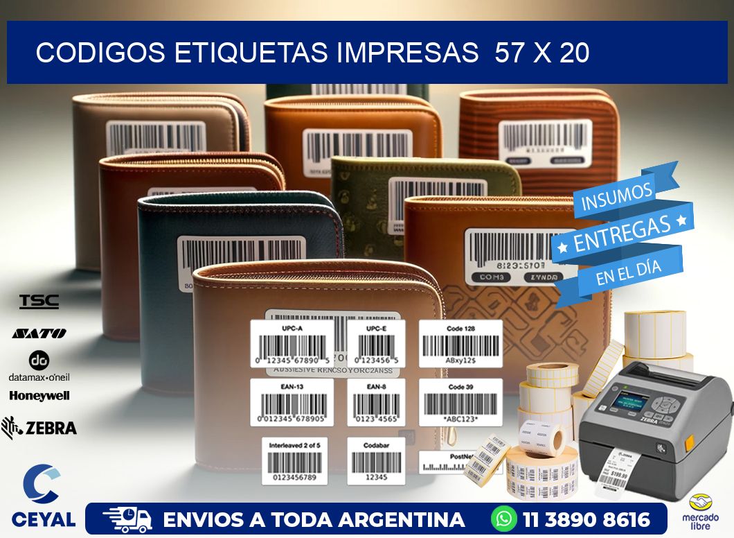 CODIGOS ETIQUETAS IMPRESAS  57 x 20