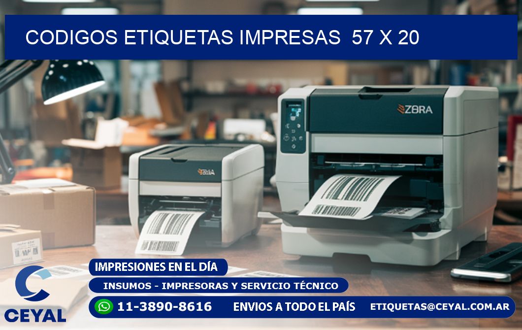 CODIGOS ETIQUETAS IMPRESAS  57 x 20