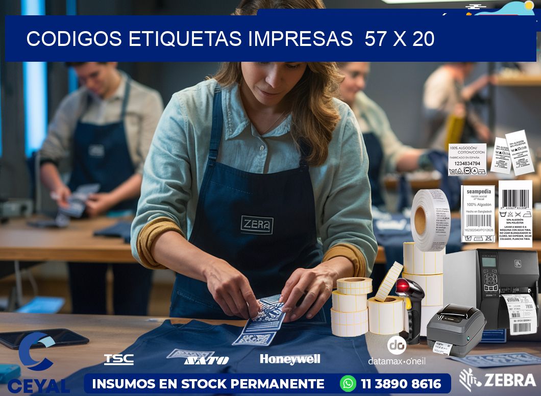 CODIGOS ETIQUETAS IMPRESAS  57 x 20