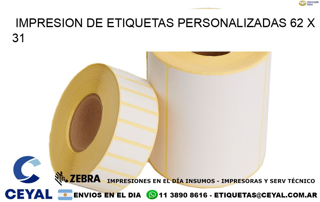 IMPRESION DE ETIQUETAS PERSONALIZADAS 62 x 31