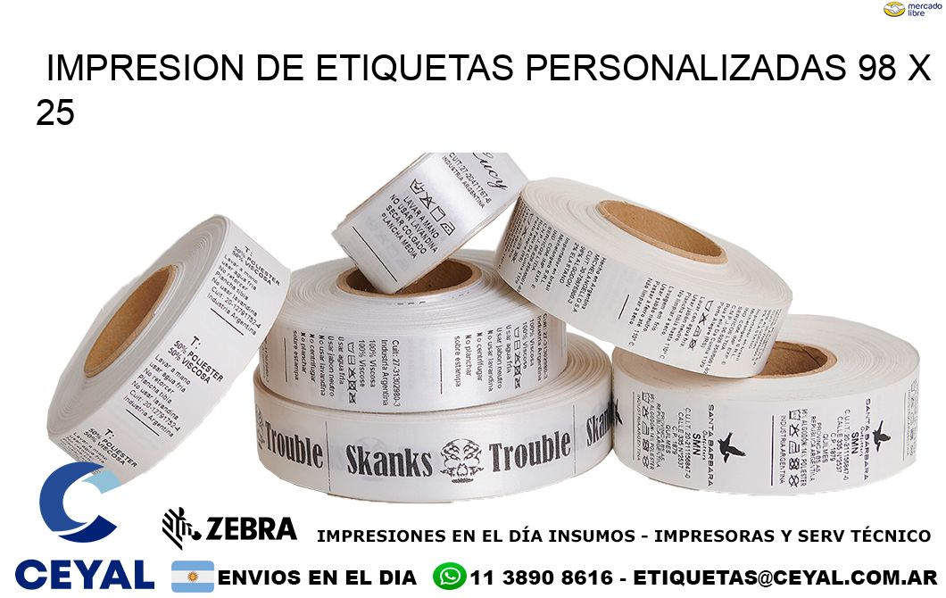 IMPRESION DE ETIQUETAS PERSONALIZADAS 98 x 25