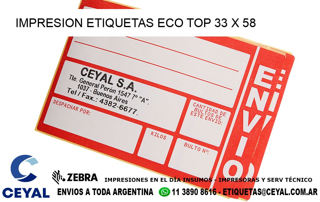 IMPRESION ETIQUETAS ECO TOP 33 x 58