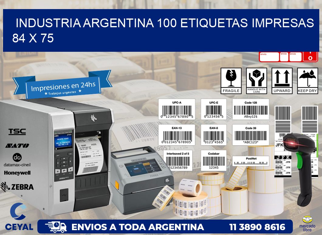 INDUSTRIA ARGENTINA 100 ETIQUETAS IMPRESAS  84 x 75