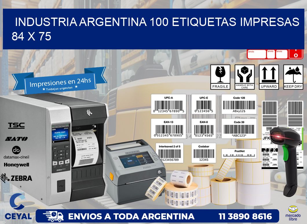 INDUSTRIA ARGENTINA 100 ETIQUETAS IMPRESAS  84 x 75