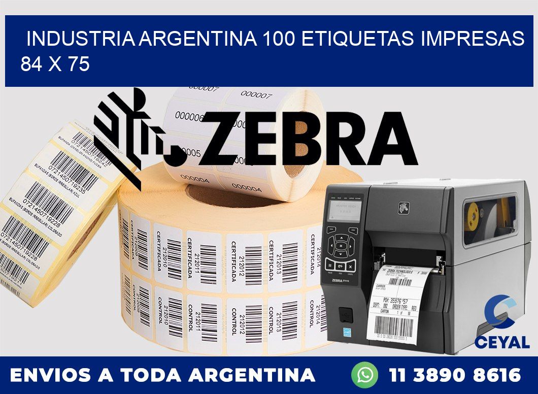 INDUSTRIA ARGENTINA 100 ETIQUETAS IMPRESAS  84 x 75