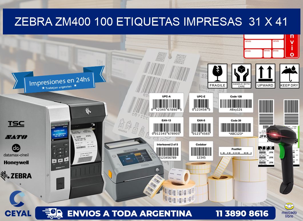 ZEBRA ZM400 100 ETIQUETAS IMPRESAS  31 x 41