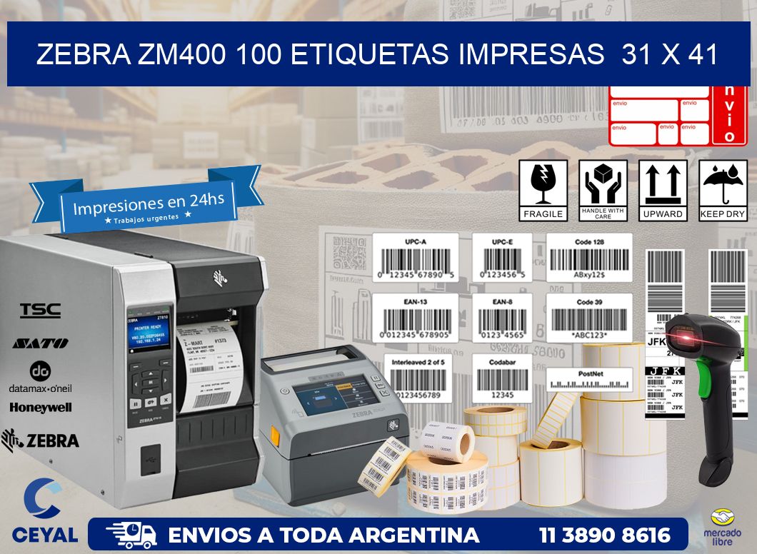 ZEBRA ZM400 100 ETIQUETAS IMPRESAS  31 x 41