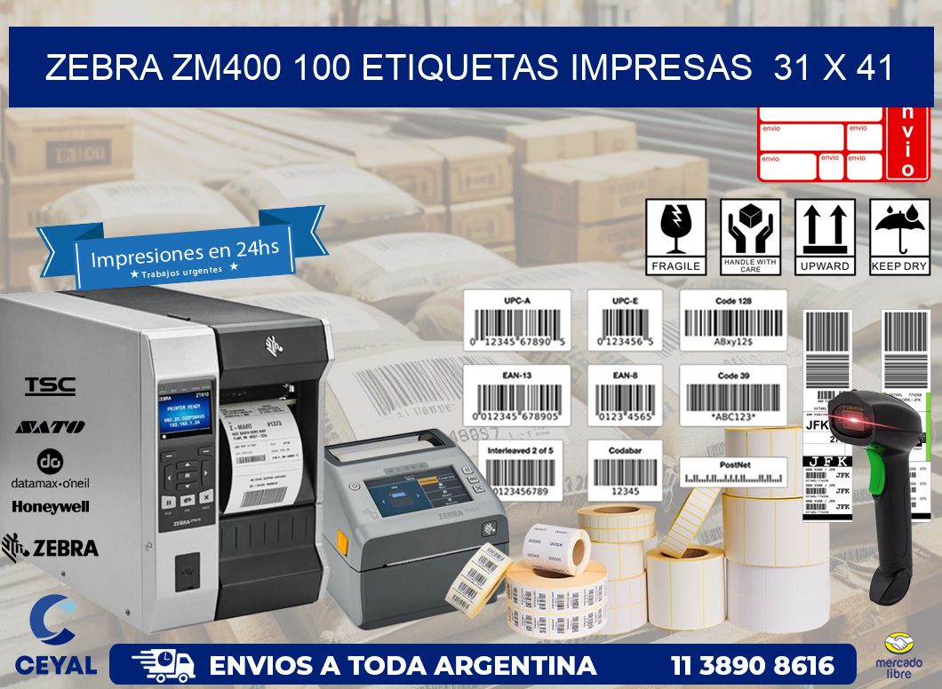 ZEBRA ZM400 100 ETIQUETAS IMPRESAS  31 x 41