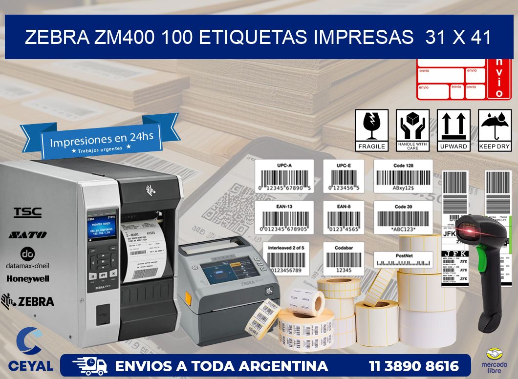 ZEBRA ZM400 100 ETIQUETAS IMPRESAS  31 x 41