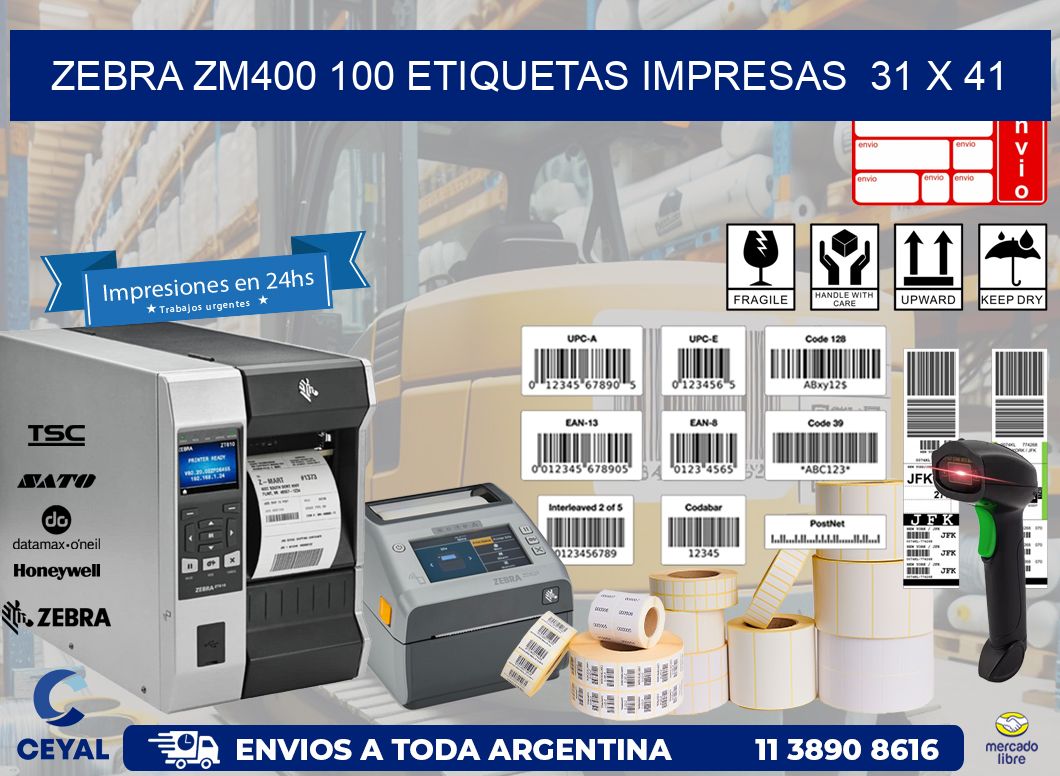 ZEBRA ZM400 100 ETIQUETAS IMPRESAS  31 x 41