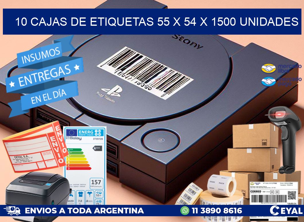 10 CAJAS DE ETIQUETAS 55 x 54 X 1500 UNIDADES