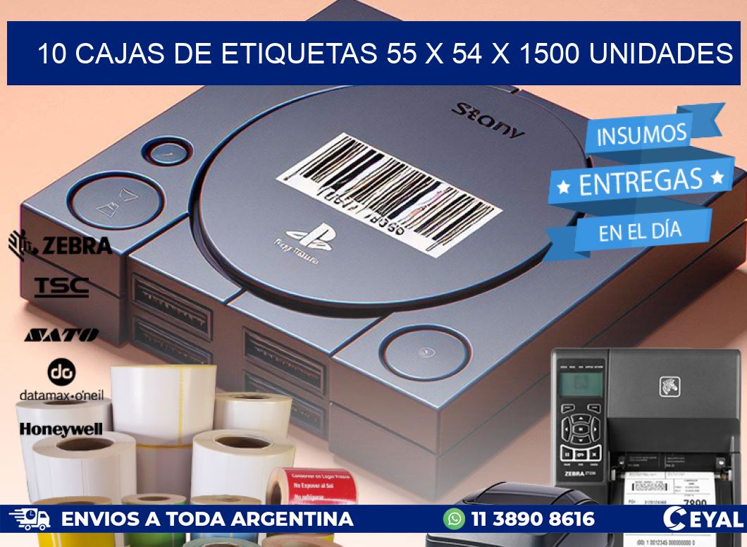 10 CAJAS DE ETIQUETAS 55 x 54 X 1500 UNIDADES