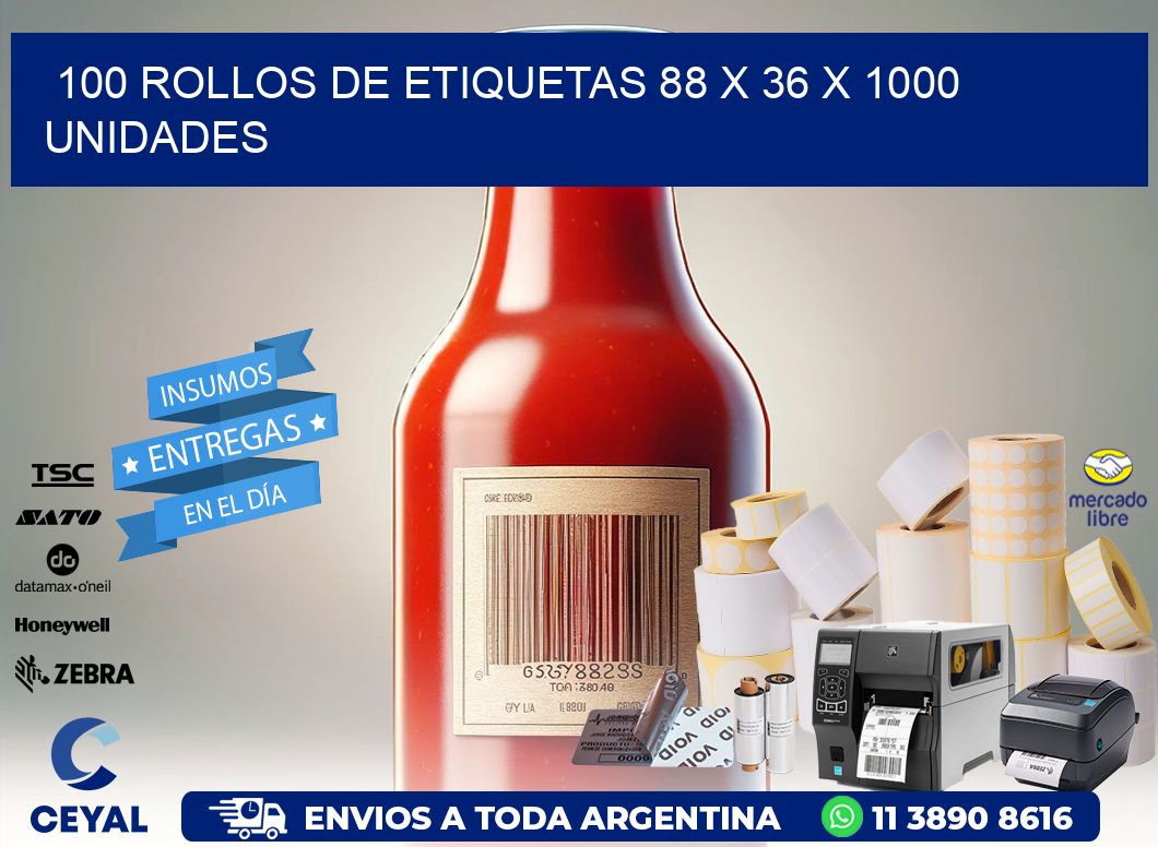 100 ROLLOS DE ETIQUETAS 88 x 36 X 1000 UNIDADES