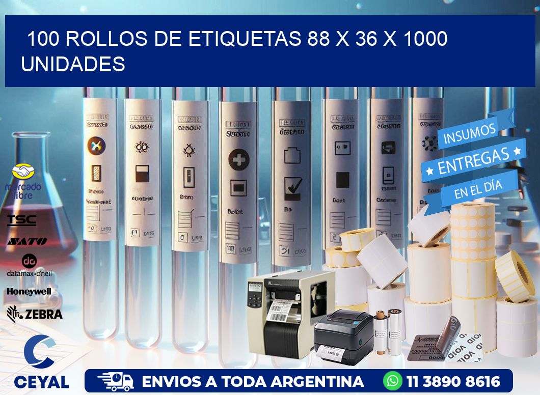 100 ROLLOS DE ETIQUETAS 88 x 36 X 1000 UNIDADES