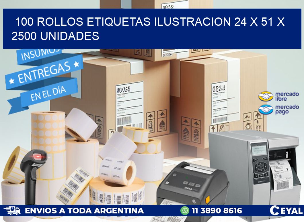 100 ROLLOS ETIQUETAS ILUSTRACION 24 x 51 X 2500 UNIDADES