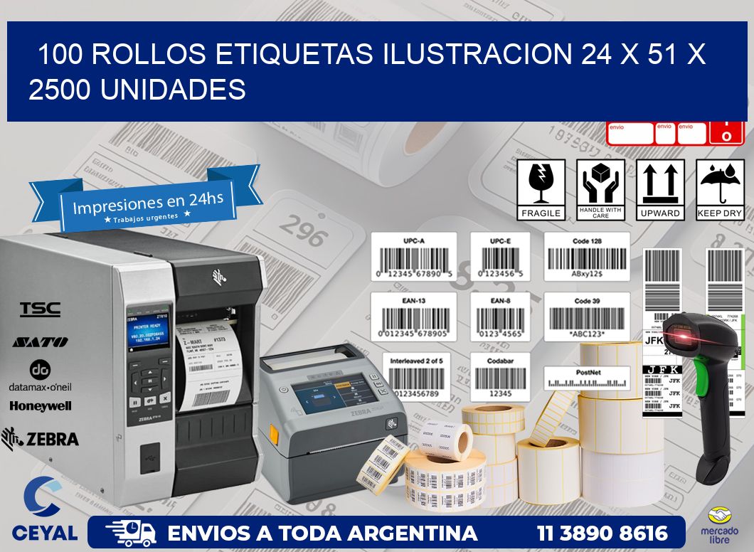 100 ROLLOS ETIQUETAS ILUSTRACION 24 x 51 X 2500 UNIDADES