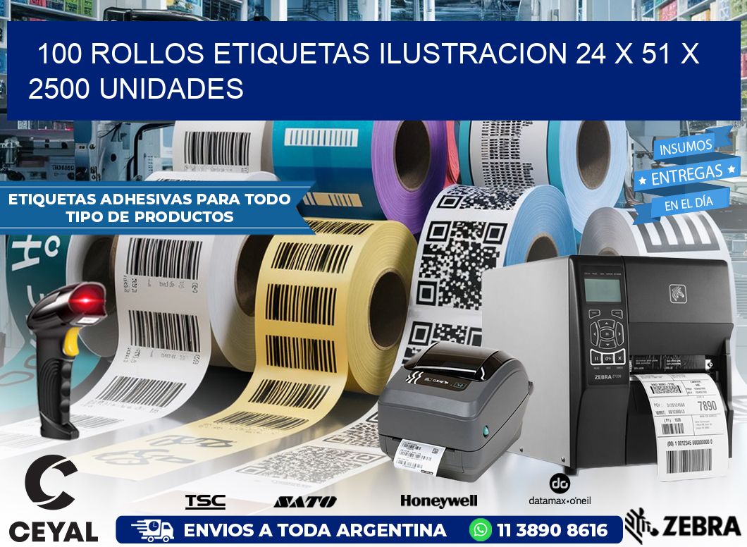 100 ROLLOS ETIQUETAS ILUSTRACION 24 x 51 X 2500 UNIDADES