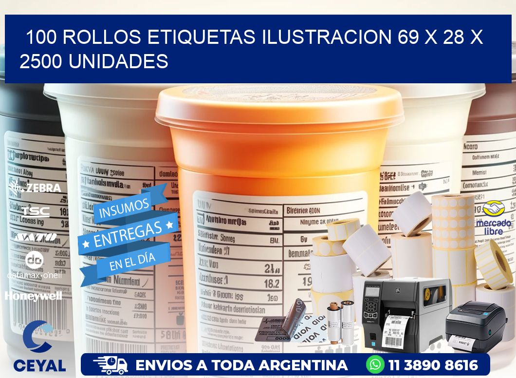 100 ROLLOS ETIQUETAS ILUSTRACION 69 x 28 X 2500 UNIDADES