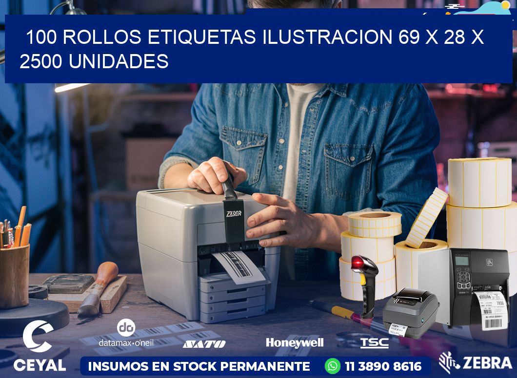 100 ROLLOS ETIQUETAS ILUSTRACION 69 x 28 X 2500 UNIDADES