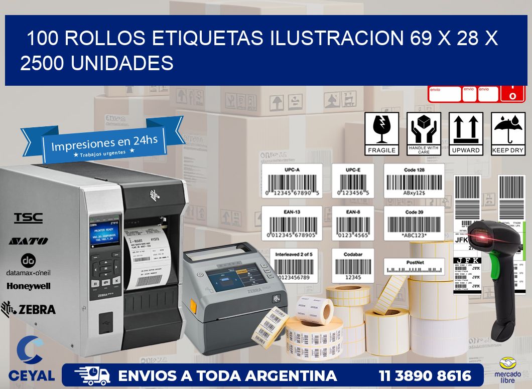 100 ROLLOS ETIQUETAS ILUSTRACION 69 x 28 X 2500 UNIDADES