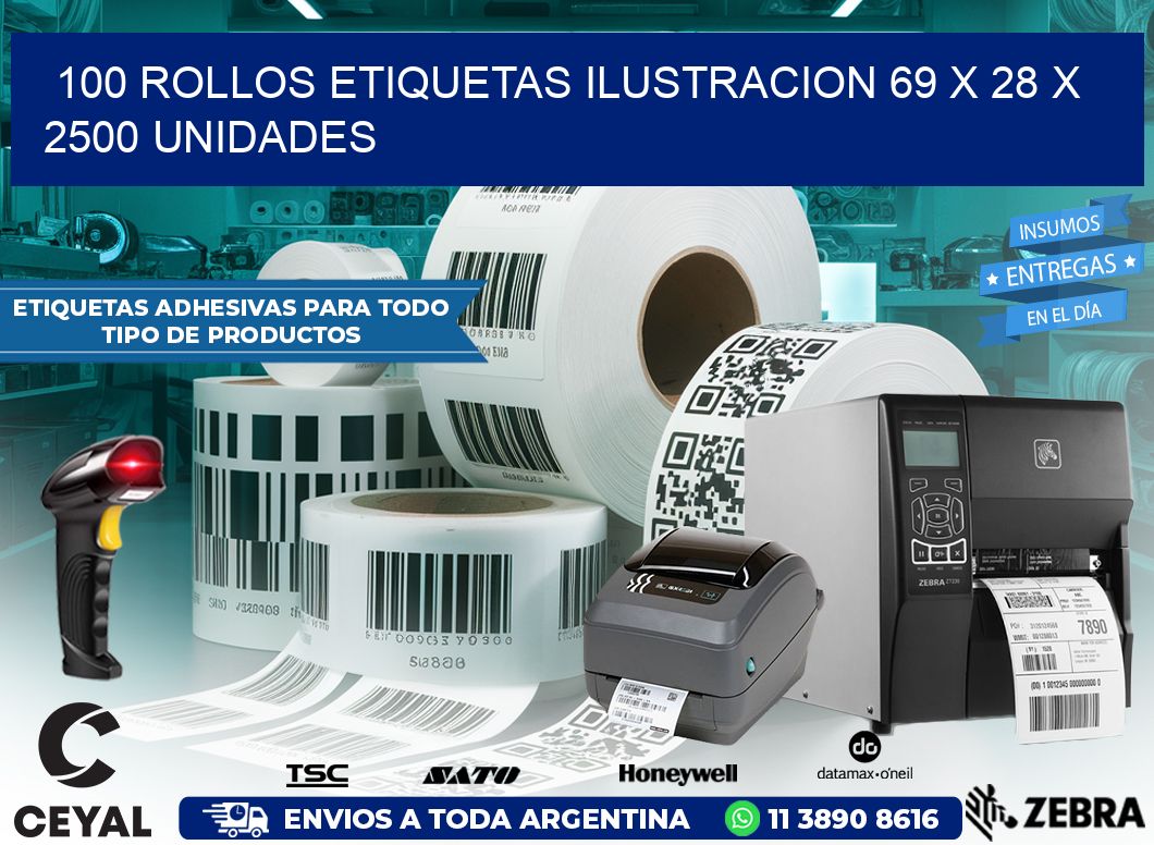 100 ROLLOS ETIQUETAS ILUSTRACION 69 x 28 X 2500 UNIDADES