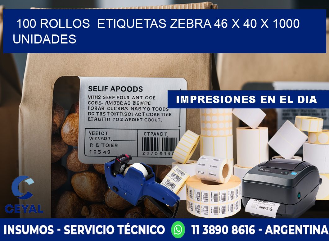 100 ROLLOS  ETIQUETAS ZEBRA 46 x 40 X 1000 UNIDADES