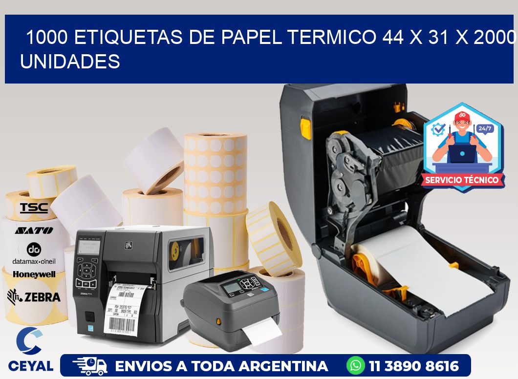 1000 ETIQUETAS DE PAPEL TERMICO 44 x 31 X 2000 UNIDADES