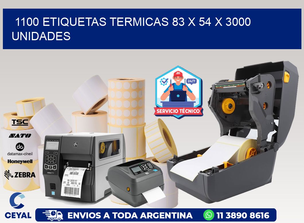 1100 ETIQUETAS TERMICAS 83 x 54 X 3000 UNIDADES