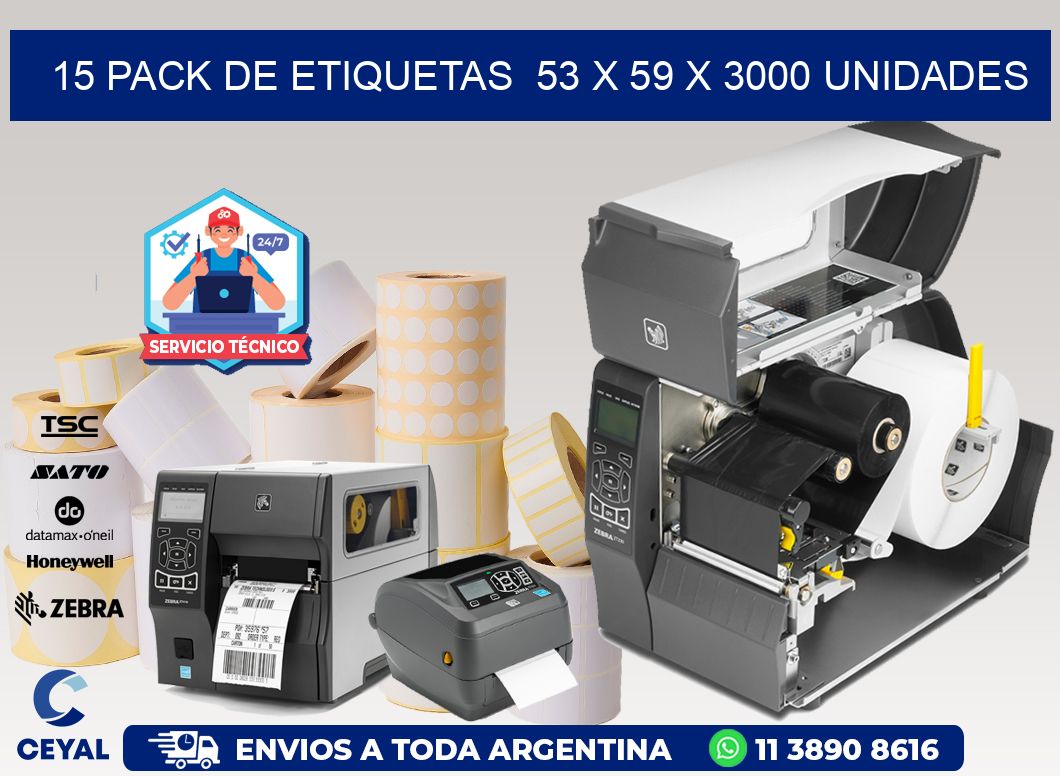 15 PACK DE ETIQUETAS  53 x 59 X 3000 UNIDADES