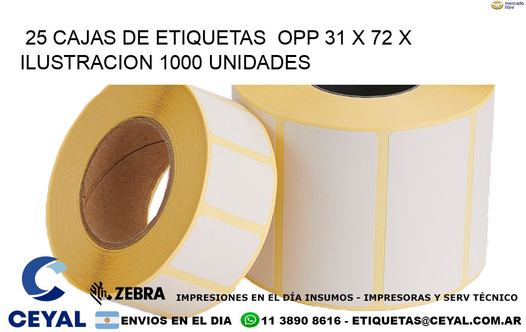 25 CAJAS DE ETIQUETAS  OPP 31 x 72 X ILUSTRACION 1000 UNIDADES