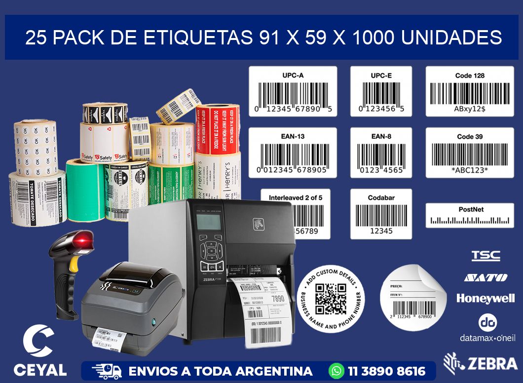 25 PACK DE ETIQUETAS 91 x 59 X 1000 UNIDADES