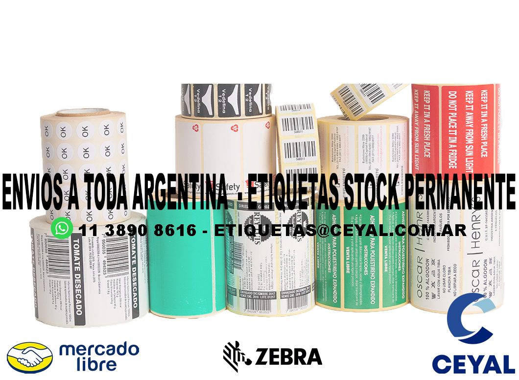 25 ROLLOS  ETIQUETAS ZEBRA 58 x 64 X 1000 UNIDADES