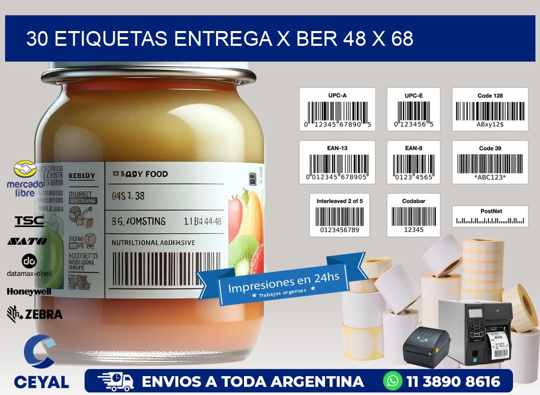 30 ETIQUETAS ENTREGA X BER 48 x 68