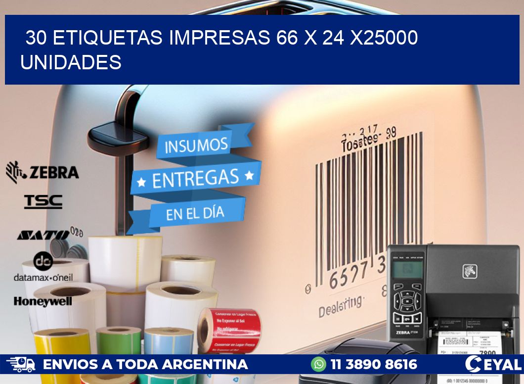 30 ETIQUETAS IMPRESAS 66 x 24 X25000 UNIDADES