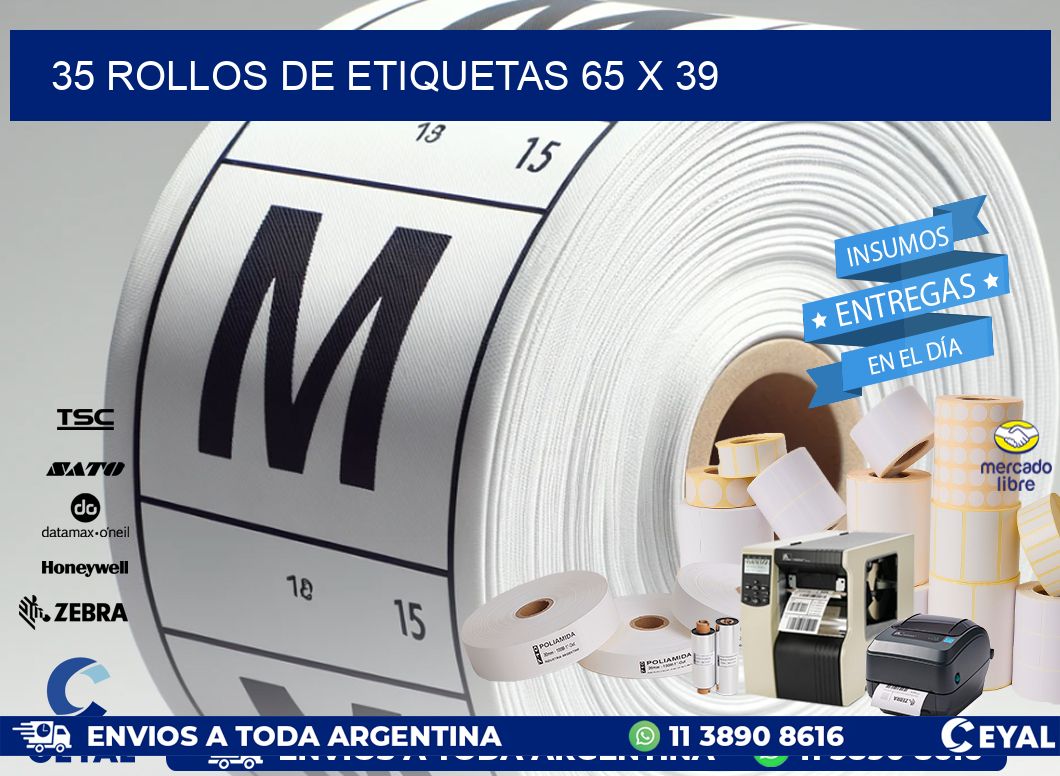 35 ROLLOS DE ETIQUETAS 65 x 39