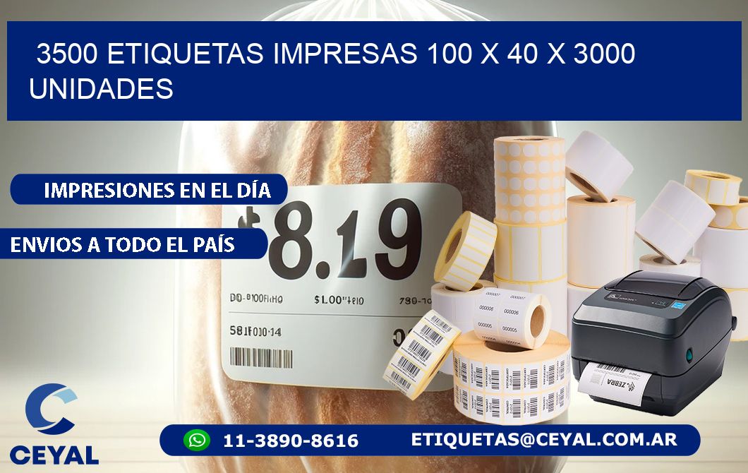 3500 ETIQUETAS IMPRESAS 100 x 40 X 3000 UNIDADES