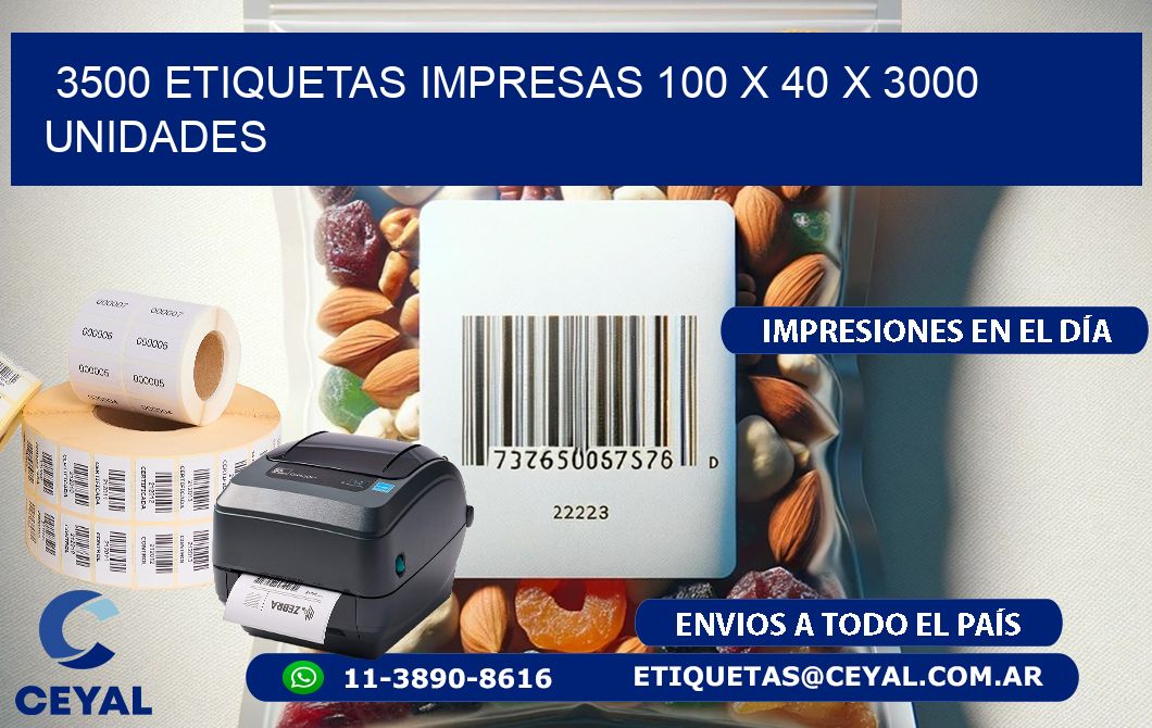 3500 ETIQUETAS IMPRESAS 100 x 40 X 3000 UNIDADES