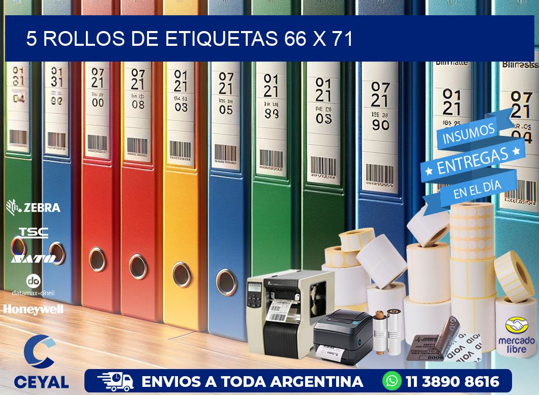 5 ROLLOS DE ETIQUETAS 66 x 71