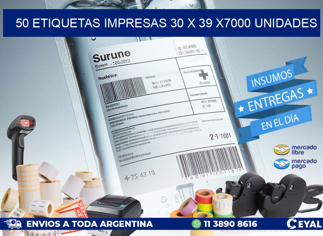 50 ETIQUETAS IMPRESAS 30 x 39 X7000 UNIDADES