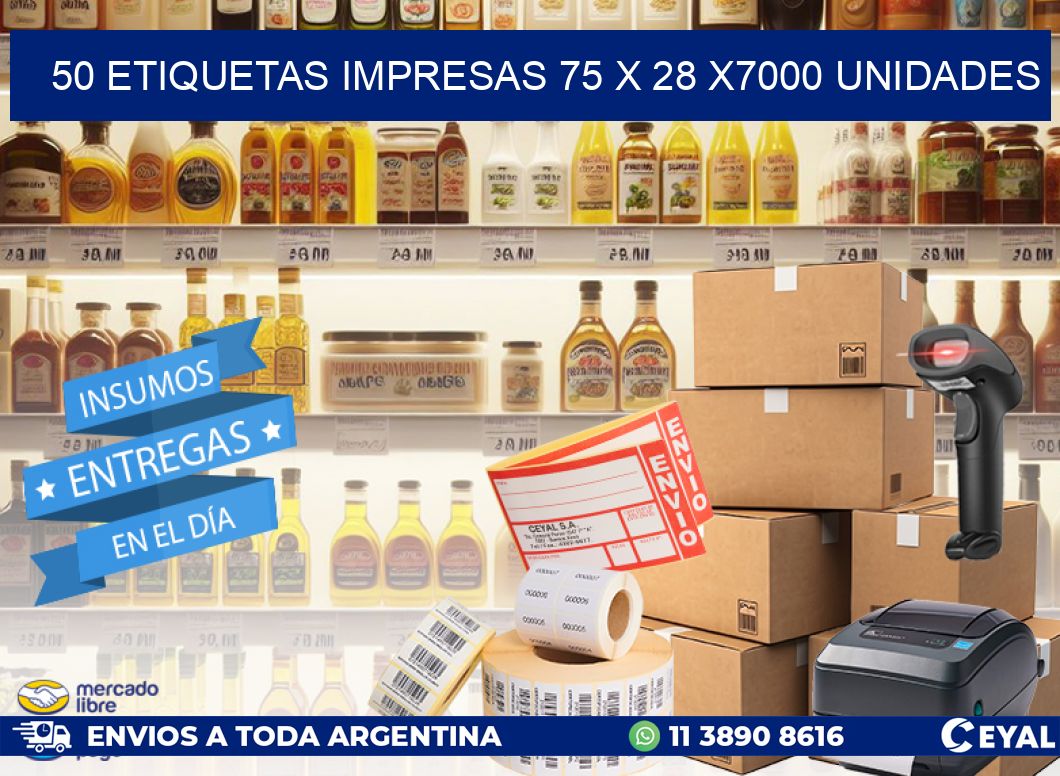 50 ETIQUETAS IMPRESAS 75 x 28 X7000 UNIDADES