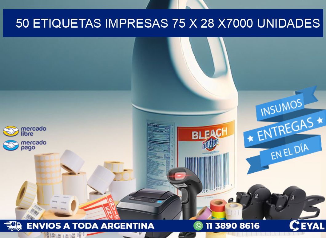 50 ETIQUETAS IMPRESAS 75 x 28 X7000 UNIDADES