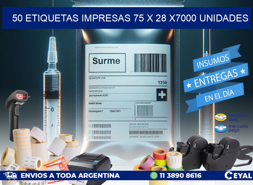 50 ETIQUETAS IMPRESAS 75 x 28 X7000 UNIDADES