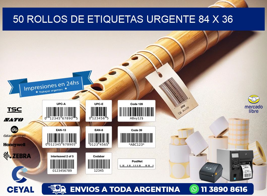 50 ROLLOS DE ETIQUETAS URGENTE 84 x 36