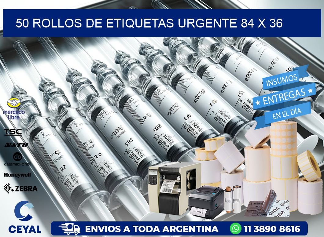 50 ROLLOS DE ETIQUETAS URGENTE 84 x 36