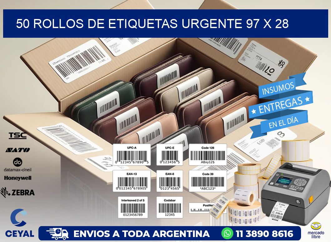 50 ROLLOS DE ETIQUETAS URGENTE 97 x 28