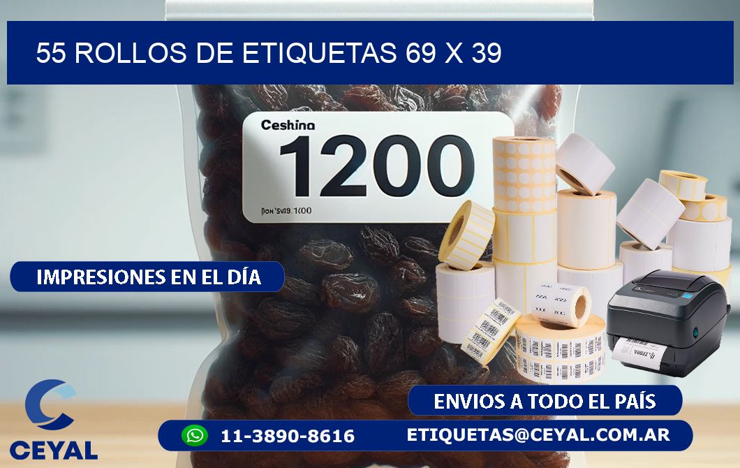 55 ROLLOS DE ETIQUETAS 69 x 39