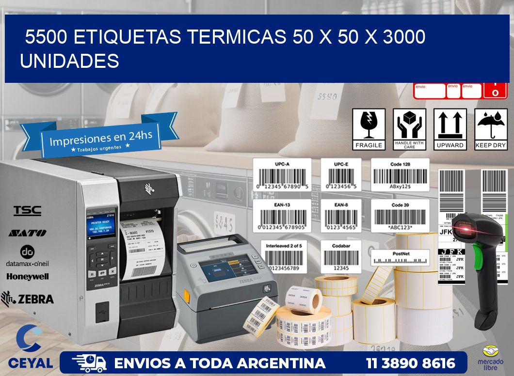 5500 ETIQUETAS TERMICAS 50 x 50 X 3000 UNIDADES