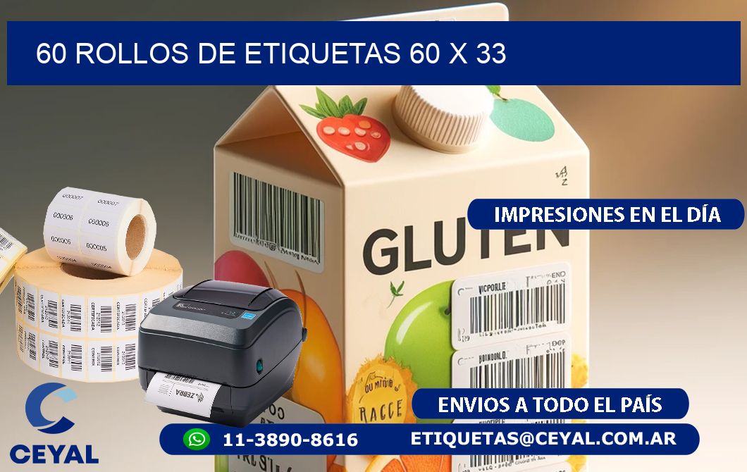 60 ROLLOS DE ETIQUETAS 60 x 33