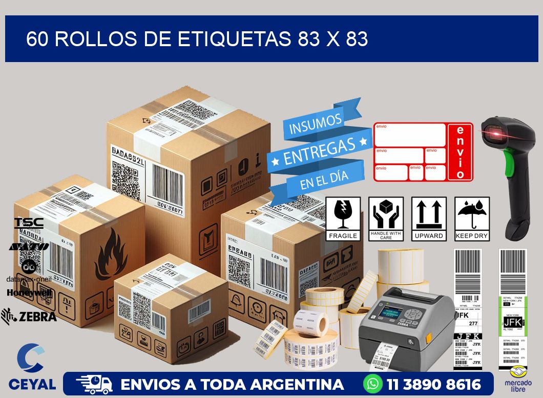 60 ROLLOS DE ETIQUETAS 83 x 83